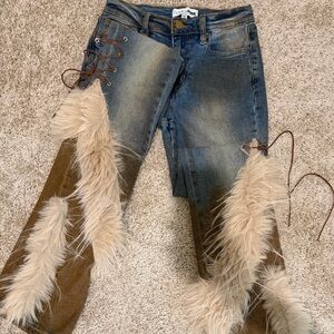 Fashion Nova Blue and Brown Boot Cut Jeans